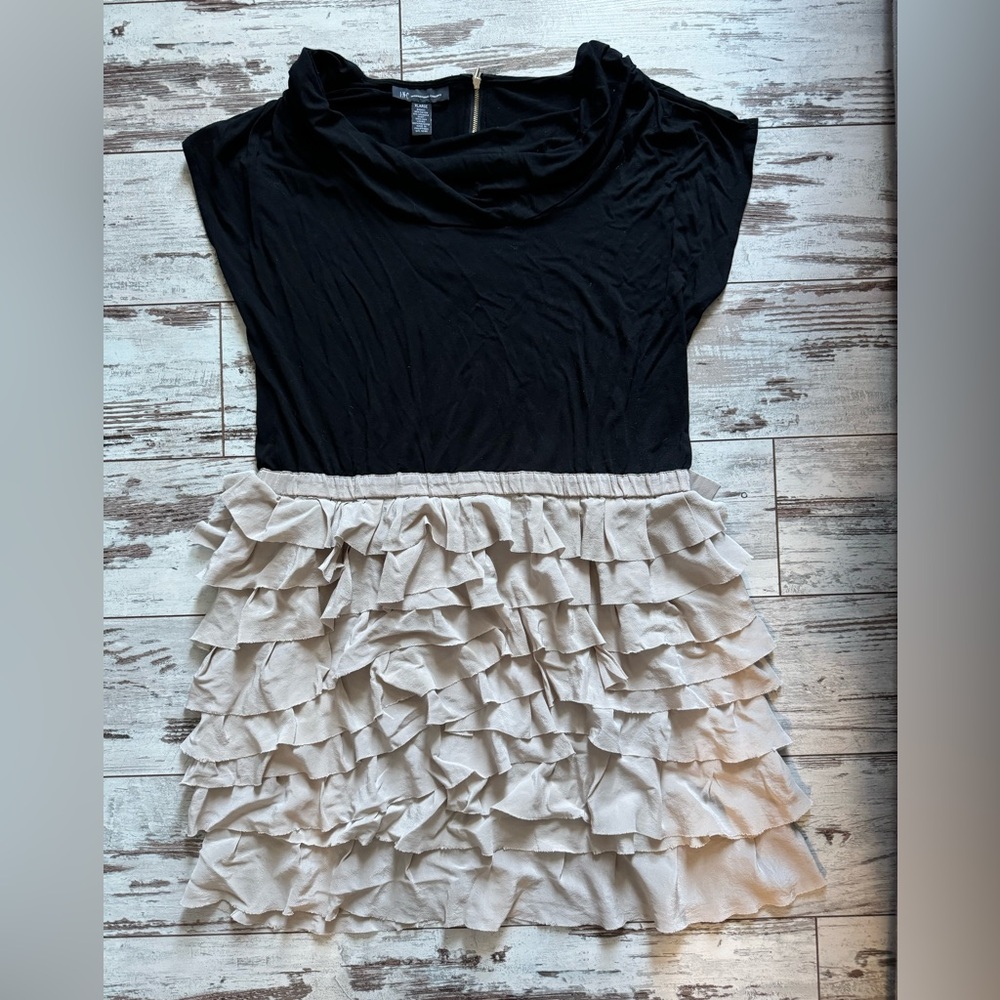 Elegant Black and Cream Ruffle Dress